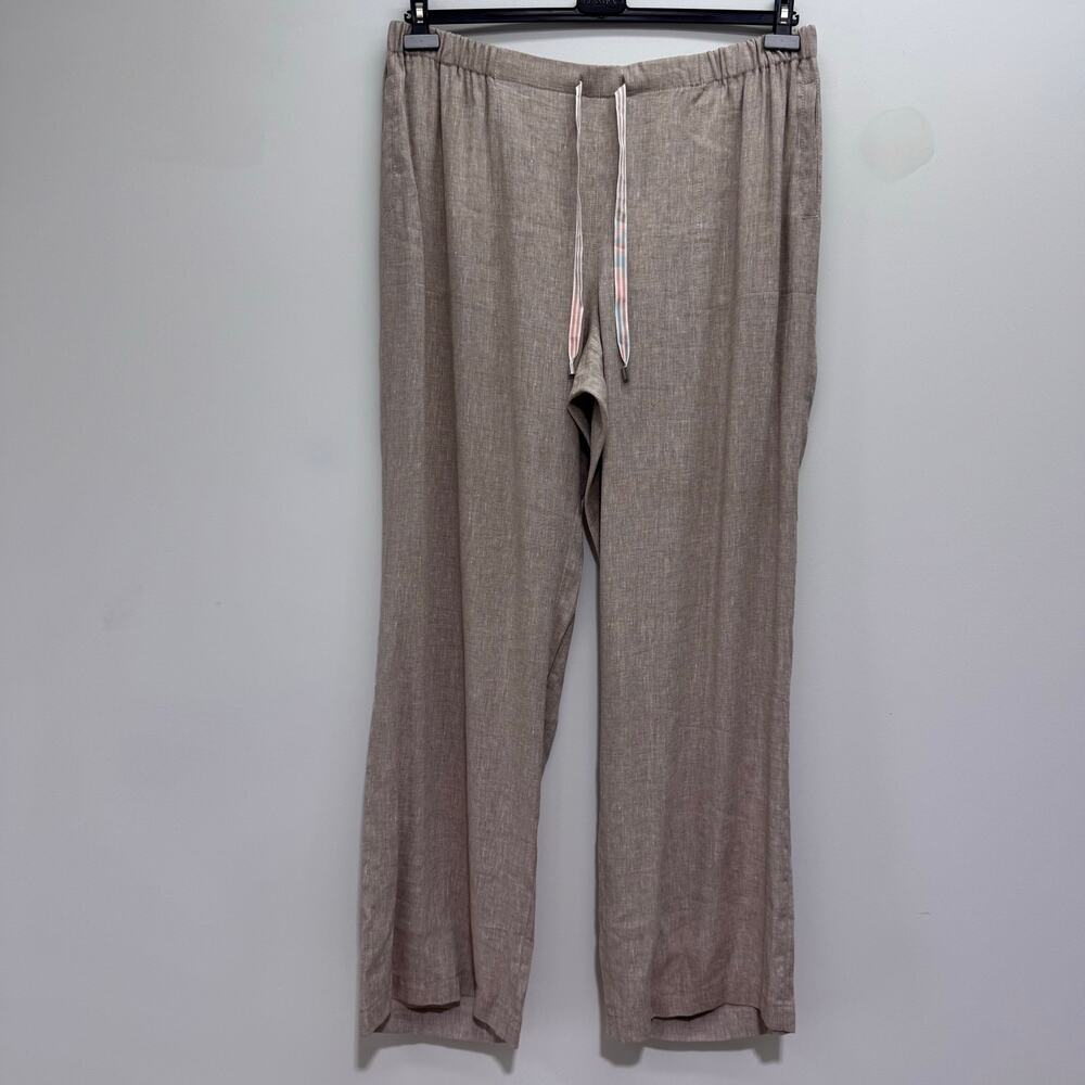 NWT Marina Rinaldi Linen Blend Pant Elastic Waist US 22 Neutral Old Money Luxury